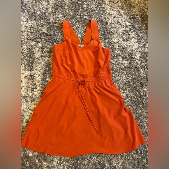 ATHLETA SAVANNAH Strap Mini Dress M Orange V-Neck Sleeveless Drawstring - Picture 3 of 7